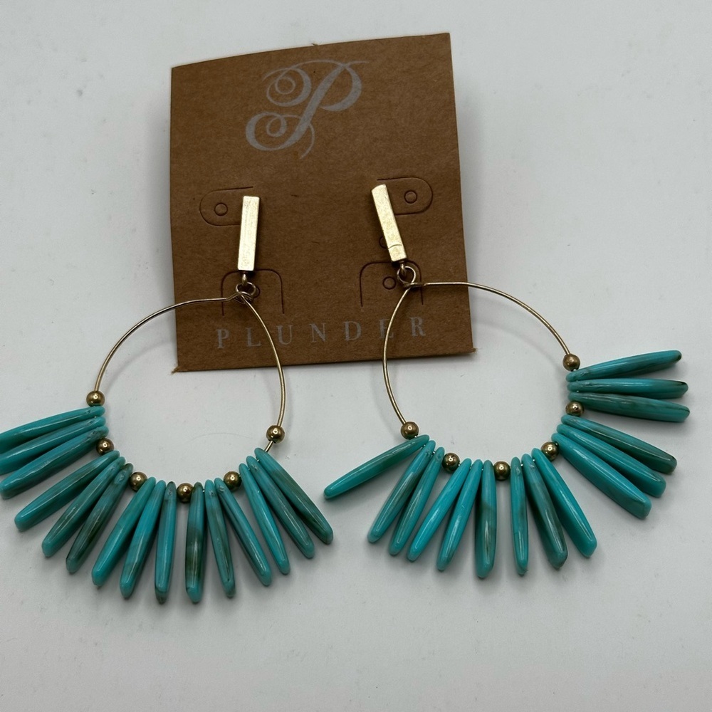 Plunder Goldtone With Faux Turquoise Dangling Casual Lightweight Earrings